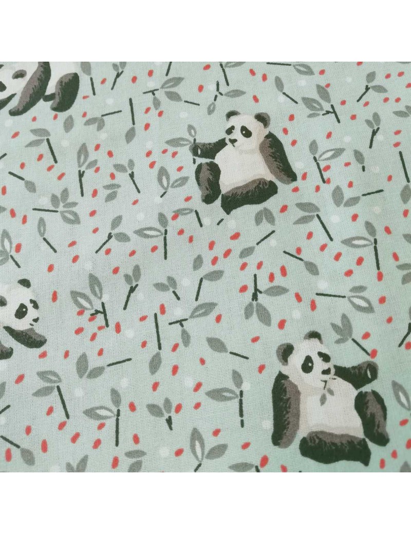 Tissu coton Panda menthe Oeko-tex
