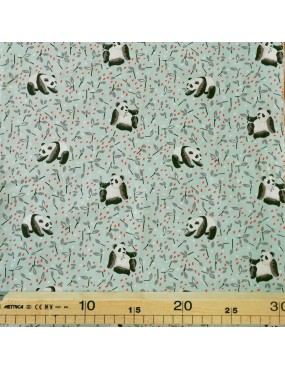 Tissu coton Panda menthe Oeko-tex